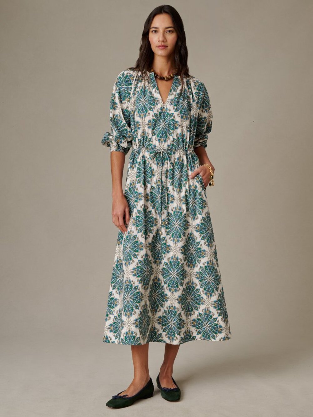 J McLaughlin Winslet Dress in Neo Radiant - Off White/Green NEW